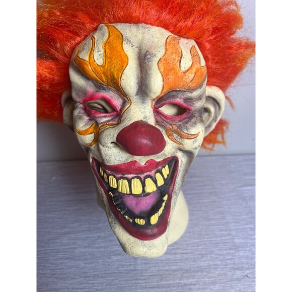 Evil Clown Mask Scary Rubber Latex Halloween Paper Magic Group Flames Rare - Picture 5 of 7